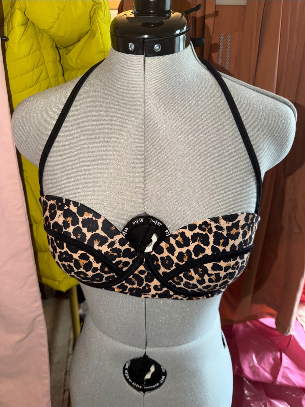 Xhilaration Leopard Print Halter Bikini Top - Black & Beige